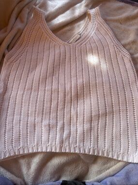 Women's Ribbed V-Neck Knit Tank Sweater in white
